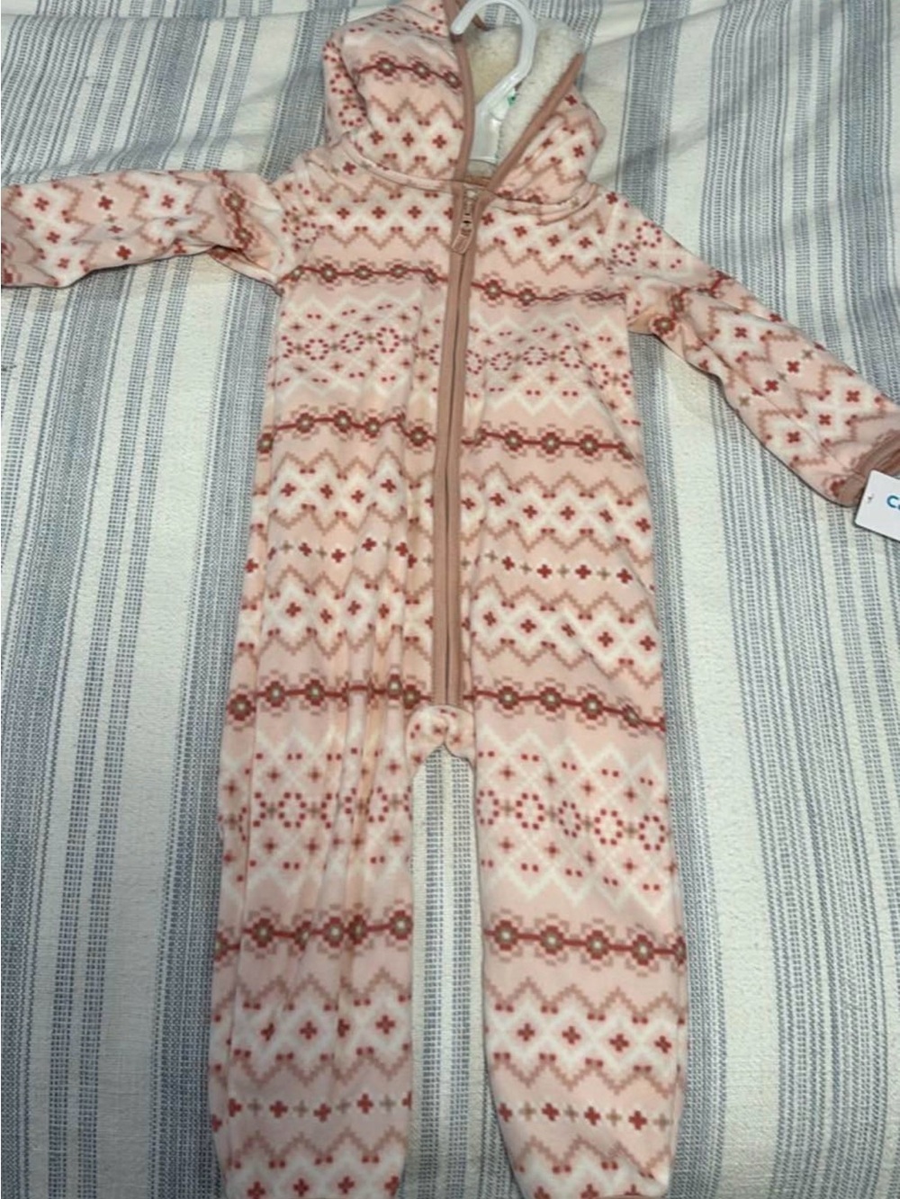 Carter's Pink Blush Fair Isle Hooded Fleece One-Piece